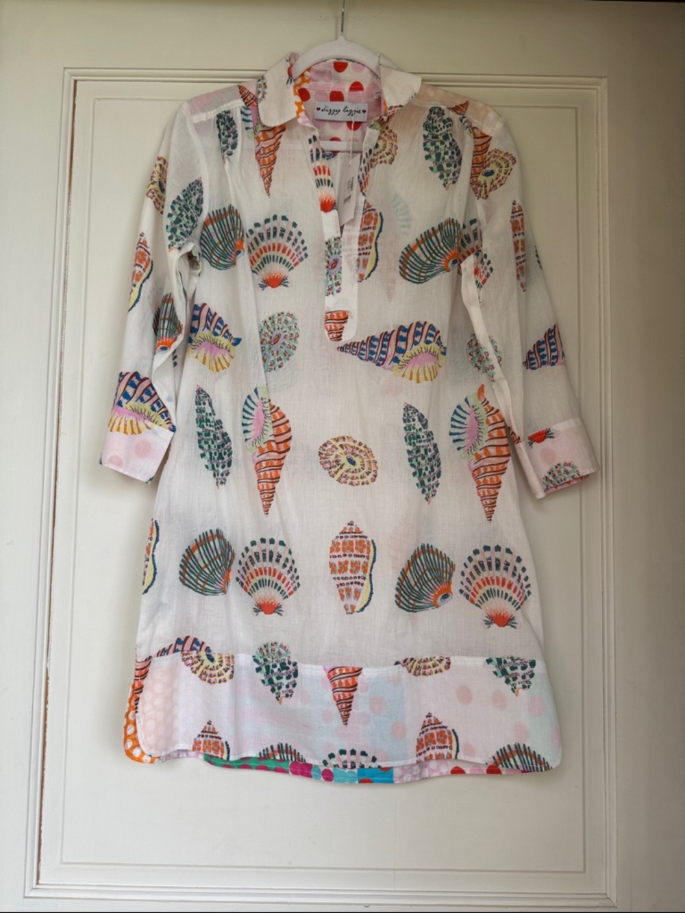 New With Tag White Seashell Print Tunic Dress/Coverup